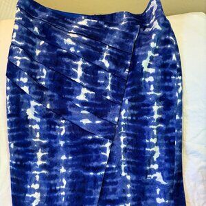 Vintage Eva Franco Cotton pleated Blue White Tie-Dye Knee Length Lined Skirt